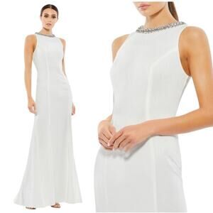 Mac Duggal NEW Size 6 49093 White Embellished Neck Sleeveless Trumpet Gown FLAW